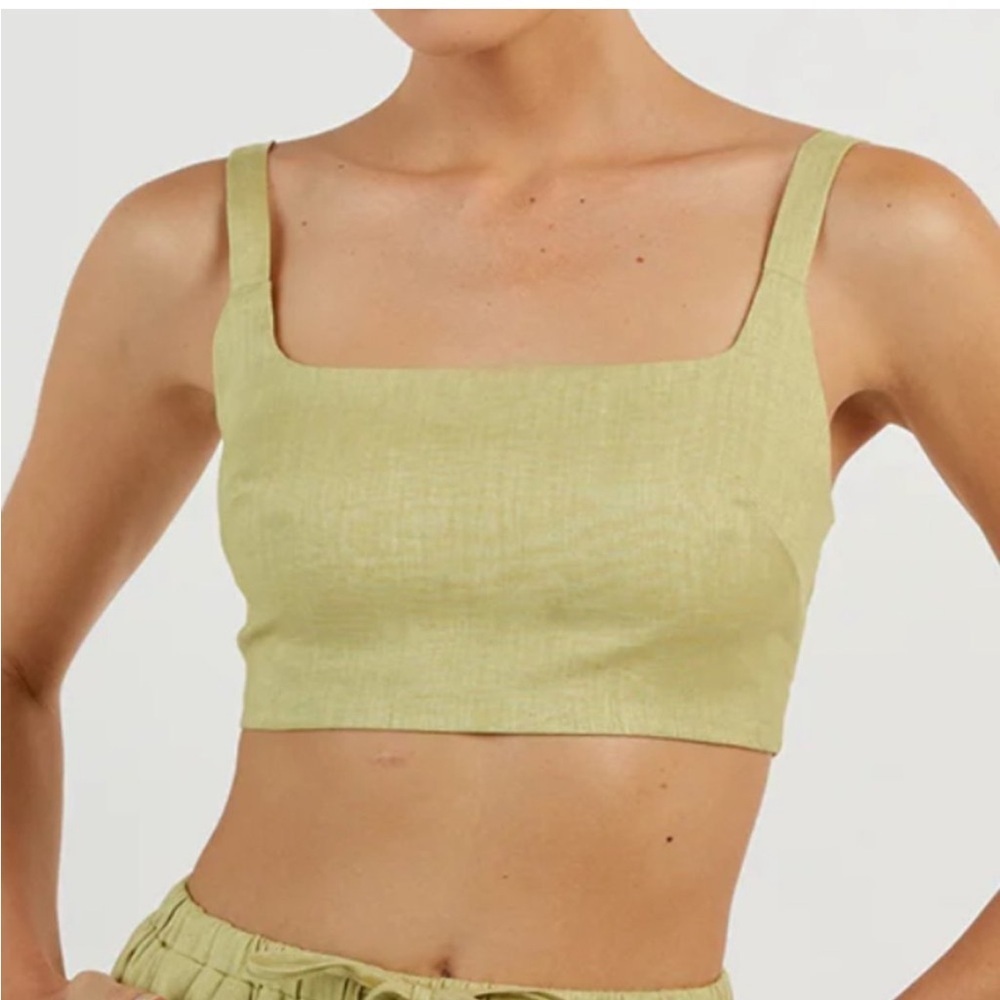 DISSH Eleanor Linen Crop Top in Muted Yellow Green Color. Size 4. Retail $60